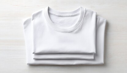 Folded white t-shirt on a light wooden surface