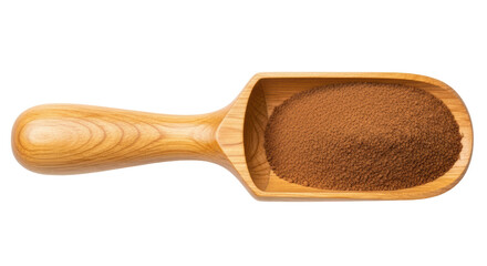 Isolated Wooden Scoop with Brown Powder