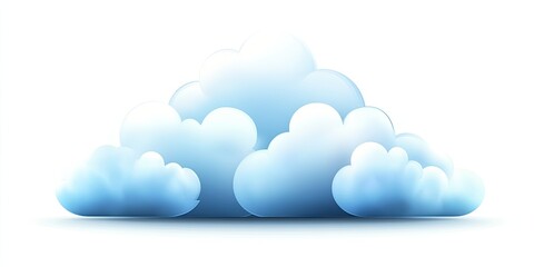 Light blue, stylized cumulus clouds cluster against white background