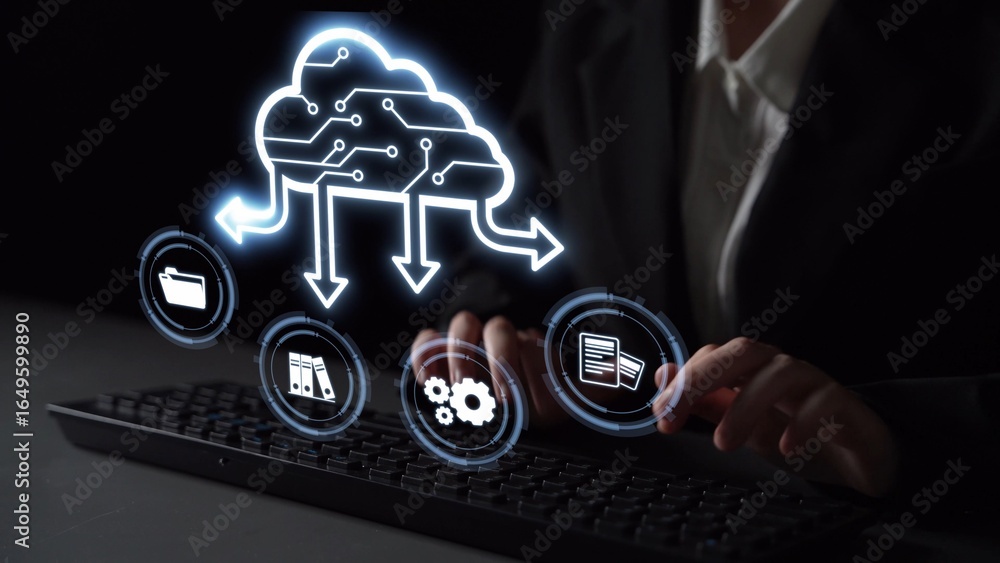 Poster cloud computing, cloud strategy, and cloud technology transforming digital infrastructure with scala