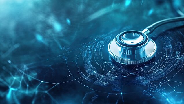 Stethoscope on abstract medical data background