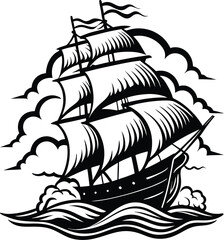 Classic sailing ship on stormy seas sketch © Maptahul