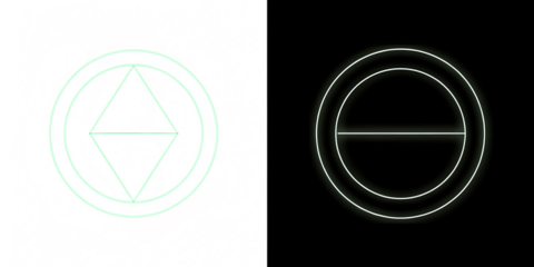 Neon circle with horizontal line isolated on a transparent background