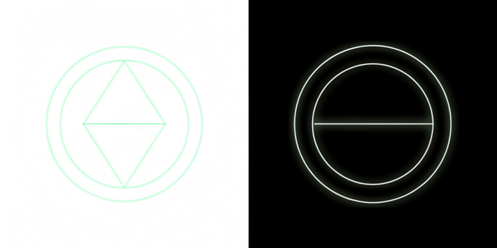 Neon circle with horizontal line isolated on a transparent background