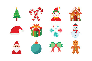 Christmas Celebration Clipart Pack – Santa, Elf, Tree, Reindeer, Lights, Hat, Gifts, and Seasonal Icons 