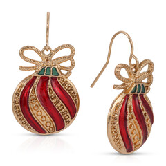 Traditional red Christmas ornaments with golden ribbons and bows for holiday decoration