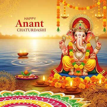 Lord ganesha celebrates anant chaturdashi by the water