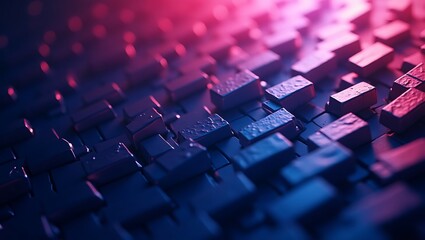 Fototapeta premium Abstract 3D cubes background. Futuristic geometric grid with vibrant red and blue duotone lighting. Technology, data, and AI computing concept. Generative Ai.