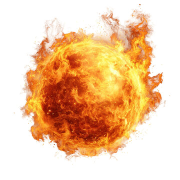 A bright fireball, isolated on transparent background