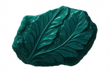 Close-up of a teal stone carving featuring acanthus leaves, isolated on a transparent background, ideal for design projects