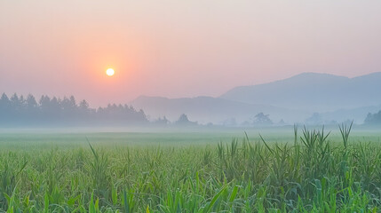 Lush field of towering tall grass bathed in warm sunlight on a clear day inviting peaceful moments