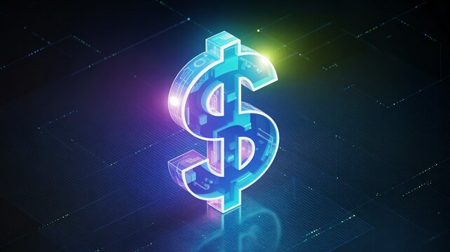 Dynamic digital dollar symbol representing finance, technology, and global business success