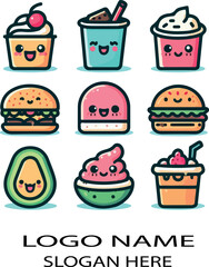 kawaii food set logo icon vector .