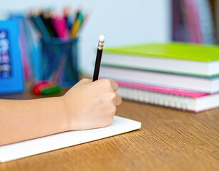 Child writing with pencil on paper