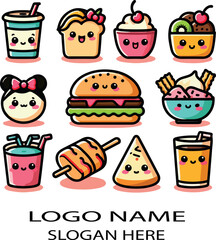 kawaii food set logo icon vector .