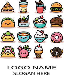kawaii food set logo icon vector .