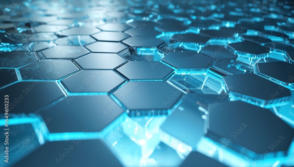 Poster futuristic hexagonal background with glowing blue lights. abstract and high-tech honeycomb pattern f