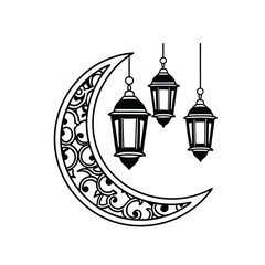 Crescent Moon with Lantern – Elegant Islamic Festival Vector Design