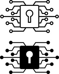 Protection Icons. Black and White Vector Illustrations. Cyber Security and Privacy. Preservation from Harm, Danger, or Damage. Data Security Concept