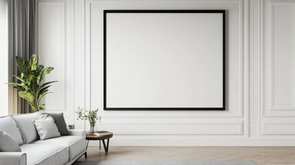 Elegant Living Room with Blank Canvas, Interior ,Mockup