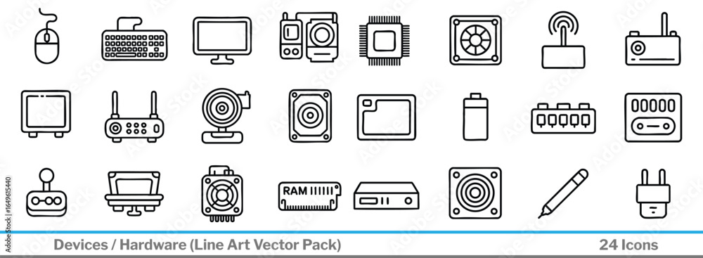 Poster modern technology icons set for website design and app development projects needing sleek hardware e