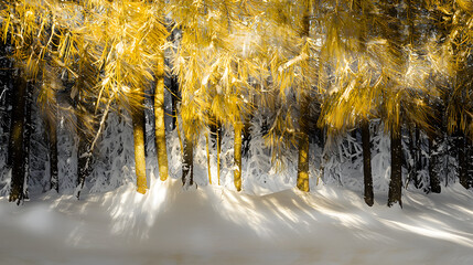Peaceful forest landscape with a layer of soft snow covering the ground and tall trees in view