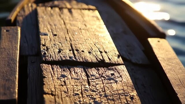 Close-up of weathered wooden planks on a boat