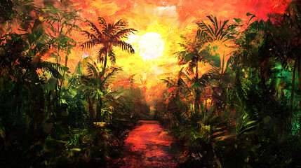 Peaceful path winding through a lush forest surrounded by tall trees and vibrant green foliage