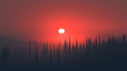 Breathtaking sunset surrounded by lush forest creating a peaceful atmosphere and scenic view