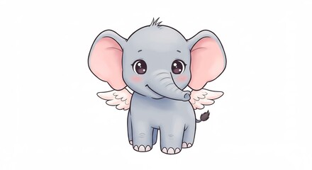Naklejka premium 可愛い翼を持つ子象 優しい水彩画風イラスト. AI Generated