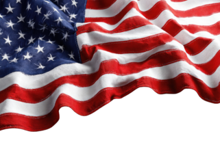 Close-up of an American flag billowing, with a dark background