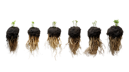 Stages of Plant Growth with Roots and Soil Showing Development