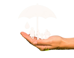 Paper cut of insurance concept on green grass background. Car insurance, life insuran