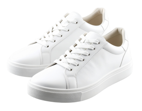 Minimalist white sneaker with laces on transparent background isolated footwear produ