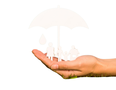 Paper cut of insurance concept on green grass background. Car insurance, life insuran