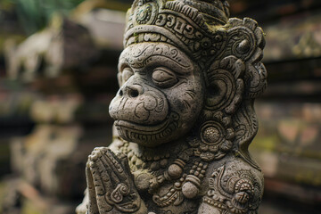 Hanoman-inspired white monkey warrior statue