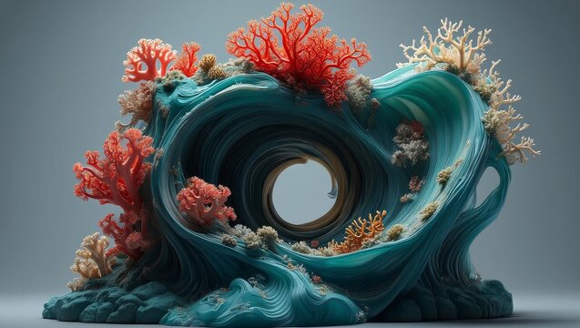 Abstract Coral Reef Sculpture with Circular Opening - Powered by Adobe