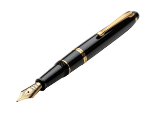 Elegant Black Fountain Pen with Golden Nib - Transparent Background