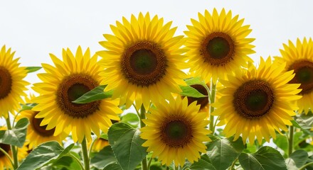Obraz premium Vibrant sunflowers bask in bright sunlight a cheerful summer field. AI Generated