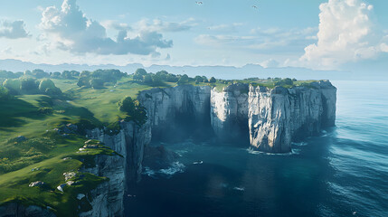 Breathtaking view of a rugged cliff overlooking a vast expanse of ocean waves and dramatic horizon