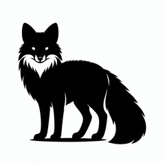 Obraz premium Silhouette of a standing fox with a bushy tail and alert ears