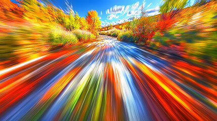 Scenic road flanked by colorful autumn trees creating a beautiful landscape in nature's glory