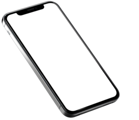 A gray smartphone angled diagonally, blank screen