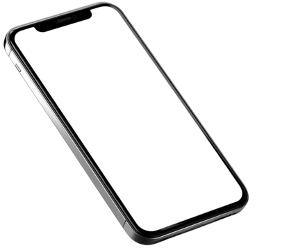 A gray smartphone angled diagonally, blank screen