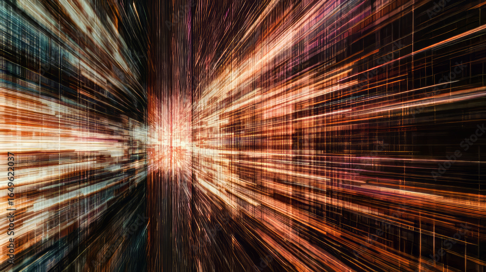 Poster abstract digital lights create a futuristic tunnel. dynamic lines evoke speed and technology.