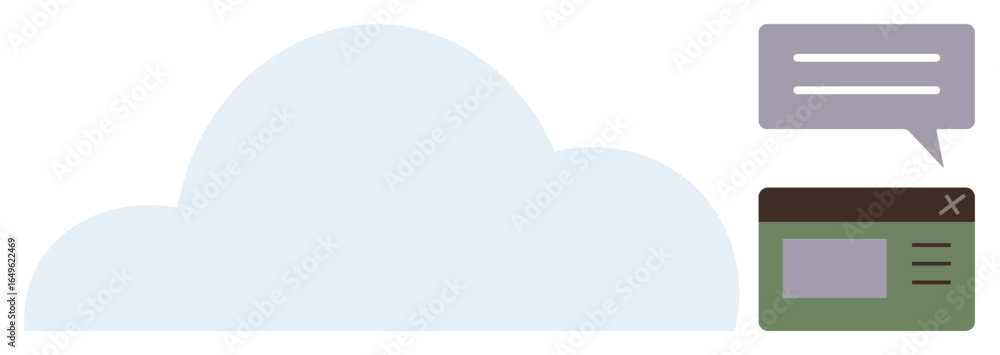 Poster cloud illustration with a speech bubble and browser interface. ideal for technology, communication, 