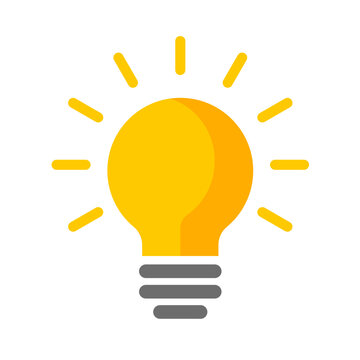 Light bulb with rays of light, vector icon