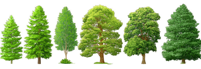 Row of various trees in vibrant green