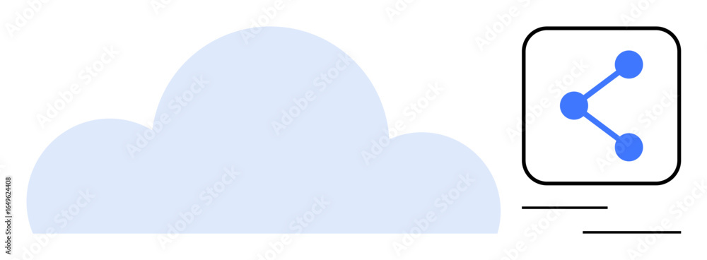 Poster blue cloud alongside a sharing network icon with connected dots and lines. ideal for data sharing, c