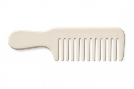 Simple white hair comb isolated on transparent background, representing haircare and beauty routines